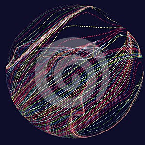 Three-dimensional sphere composed of multicolored curves.