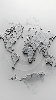 Three-Dimensional Textured World Map in Grayscale
