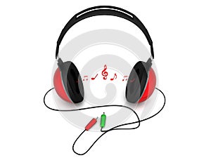 Three dimensional view of headphone with notes
