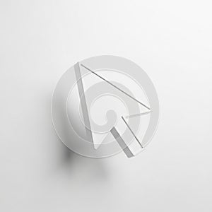 A3D rendered white computer mouse cursor arrow casting a subtle shadow on a white background