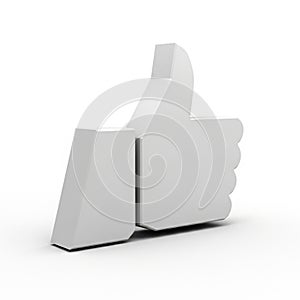 3D White Thumbs Up Icon with a Shadow on a White Background like approval