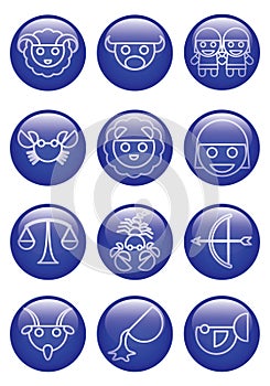 Three dimensions blue glass cartoon zodiac icon in line design