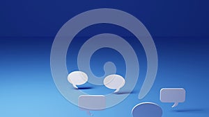 Three dimentional computer generated animation of white comment balloon on blue background,