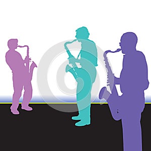 Three diverse sax players in interesting colors.