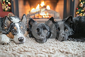 Three Dogs by the Fireplace photo