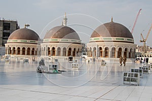 Three domes on the roof top of the Grand Mosque of Mecca. Masjid Al Haram. where Holy Kaaba is located.