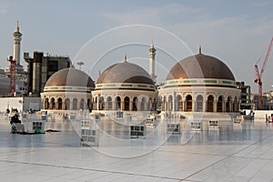 Three domes on the roof top of the Grand Mosque of Mecca. Masjid Al Haram. where Holy Kaaba is located.