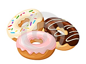 Three donuts. Vector illustration.