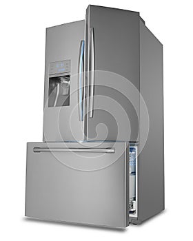 Three Door French Style Stainless Steel Refrigerator photo