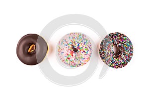 Three doughnuts isolated on white