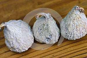 Three dried figs close-up