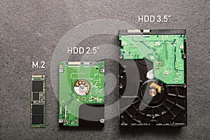 Three drives arranged on a stone slab