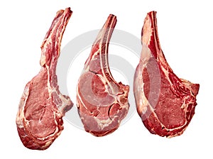 Three Dry aged raw tomahawk beef steaks