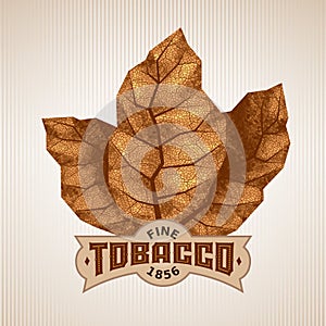 Three dry tobacco leaves with label photo