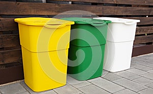 Three dustbins for sorting trash