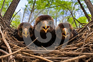three eaglets in their nest
