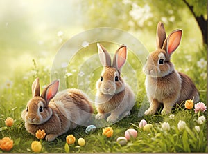 three Easter Bunnies