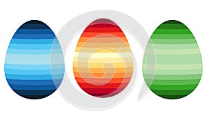 Three Easter eggs in dark and light colors