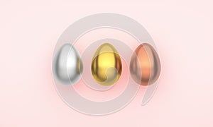 Three Easter eggs on a pink background. 3D Rendering
