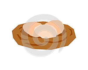 The three eggs in the birds nest are brown. Simple minimalist illustration in a flat style.