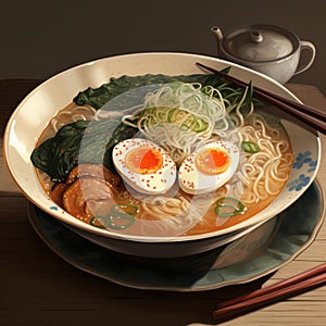 Three Eggs In A Bowl Of Ramen: A Maya Render Inspired By Raphael Lacoste