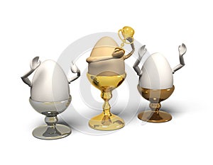 Three eggs in eggcups are winner.