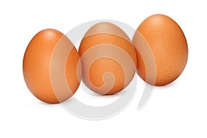 Three eggs isolated on white background