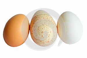 Three eggs isolated white background