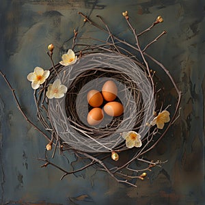 Three Eggs in a Nest Painting