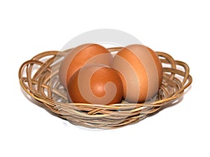 Three eggs in the palte over white, isolated