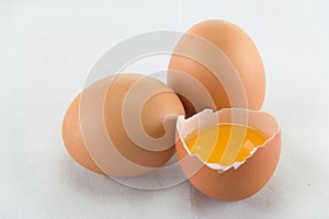 Three eggs are on a white background.