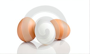 Three Eggs on White Background Studio Shot