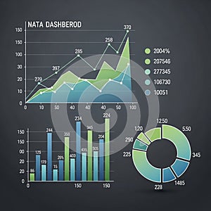 With three elements on a dark background. At the top a line graph