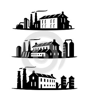 Three emblems of an industrial plant