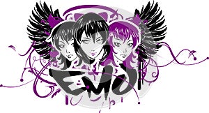 Three Emo Girls With Banner photo