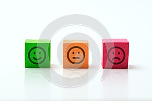 Three emoticons icons positive, neutral and negative photo