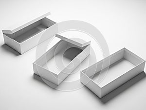 Three empty boxes isolated on white background
