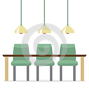 Three Empty Chairs With Long Table