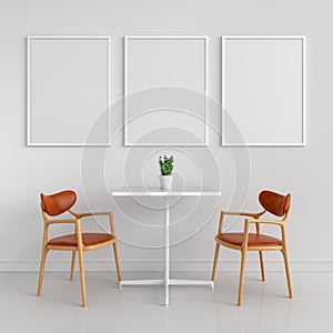 Three empty photo frame for mockup, 3D rendering