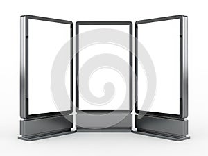 Three empty picture frames isolated on white background