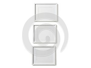 Three empty picture frames isolated on white background