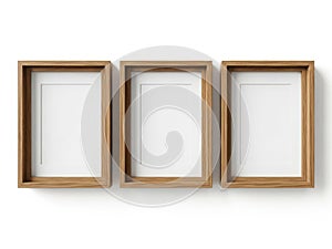 Three empty picture frames isolated on white background