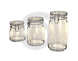 Three empty preserving jars.