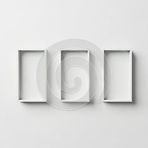 Three empty rectangular boxes isolated on white background