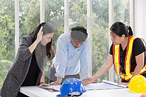 Three engineers working meeting room at the office. Three worker