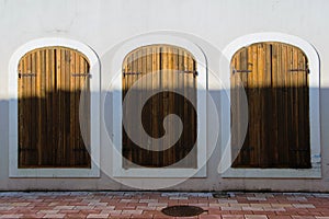 Three equal antique windows-doors, concept - make your choice with different outputs