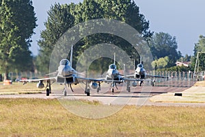 Three Eurofighter Typhoons taxiing out