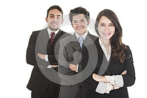 Three executives posing isolated on white