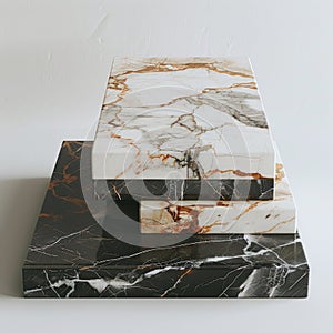 Three exquisite marble blocks gracefully stacked on top of each other, creating a sense of balance and poise