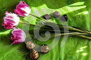 Three Fancy Frills Fringed Tulips and sweets for my beloved